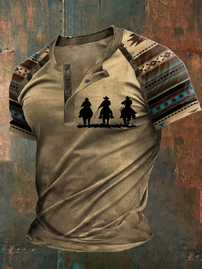 Men's Western Aztec Cowboy Silhouette Print Top