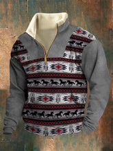 Men's Retro Western Style Arctic Velvet Stand Collar Sweatshirt