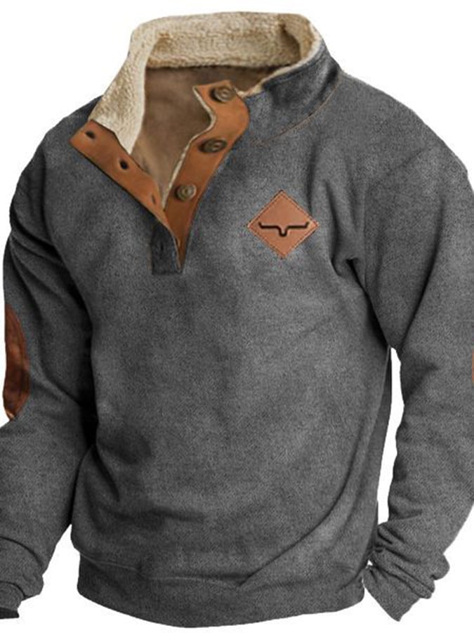 Men's Stylish Contrasting Color Design Warm Casual Sweatshirt