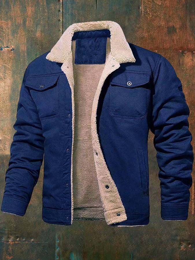 Men's Solid Color Fleece Warm Jacket