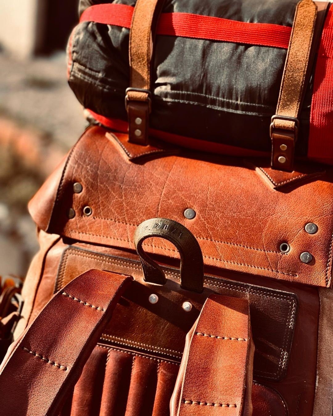 Handmade Leather, Waxed Backpack for Travel, Camping