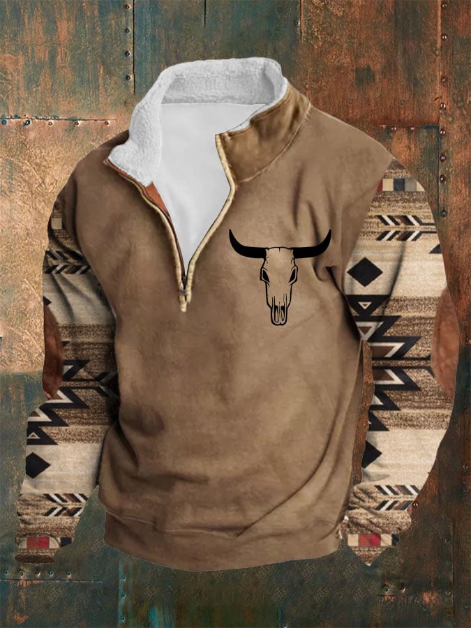 Men's Retro Contrast Ethnic Geometric Pullover Sweatshirt