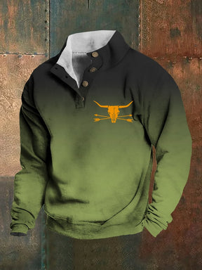 Men's Western Style Printed Stand Collar Button Sweatshirt