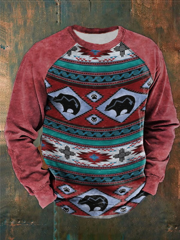 Casual Vintage Men's Western Style Contrast Sweatshirt