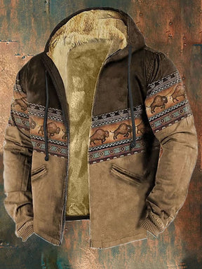 Men'S Retro Western Print Cotton Zipper Outerwear