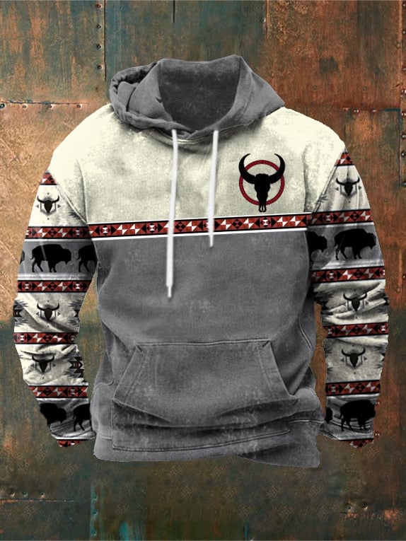 Men's Retro Print Long Sleeve Hoodie