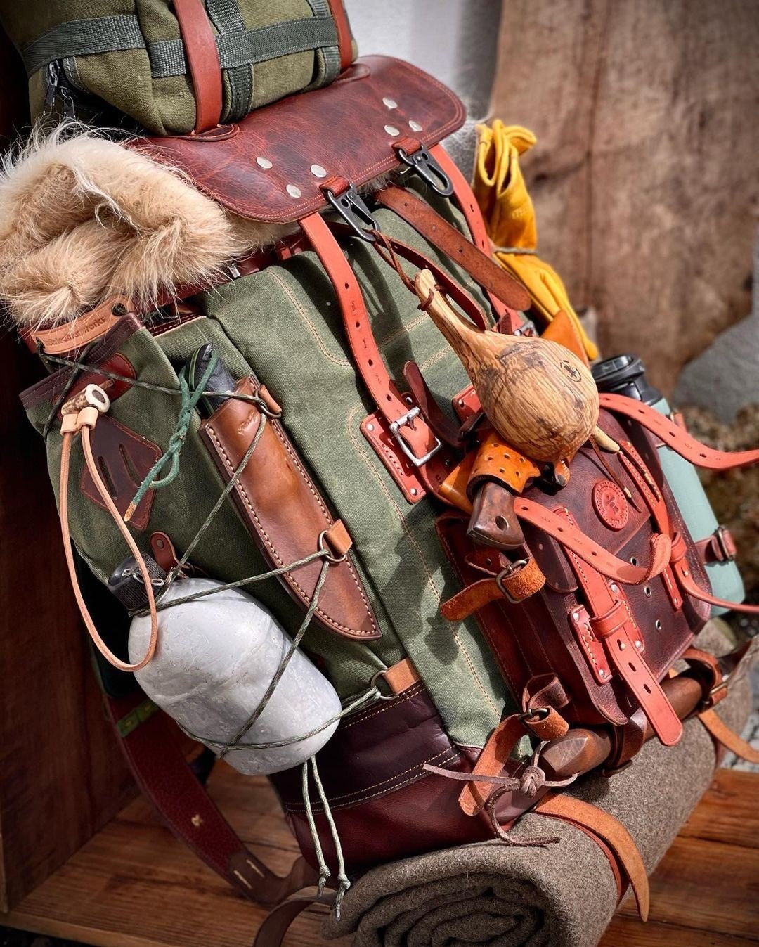 Handmade Leather backpack Waxed Canvas Backpack