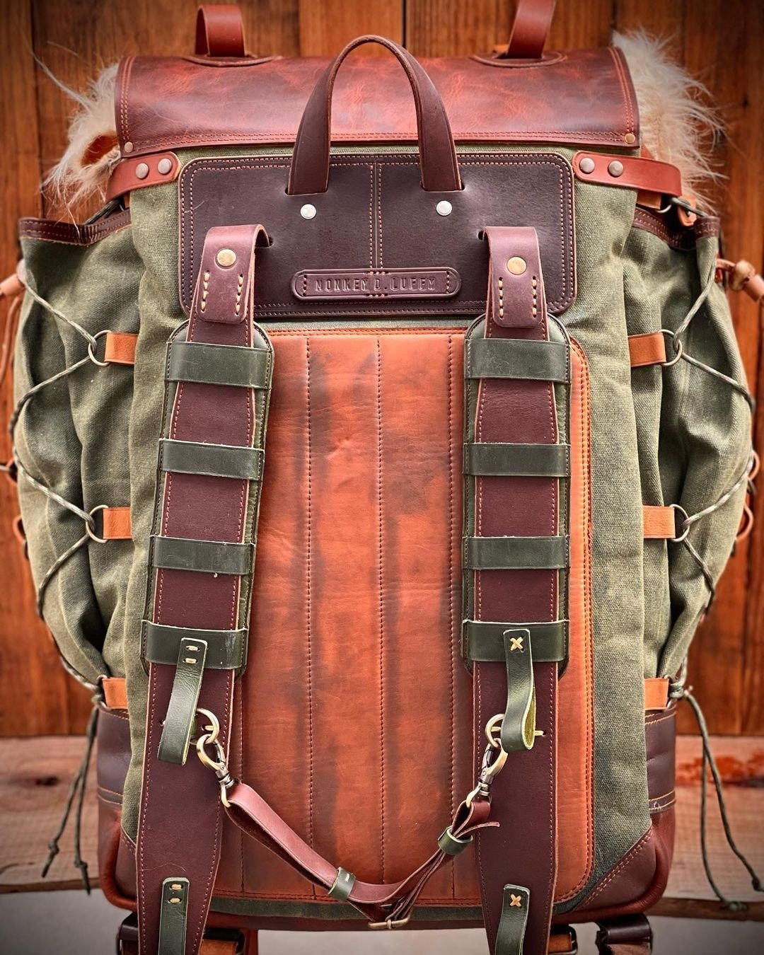 Handmade Leather backpack Waxed Canvas Backpack