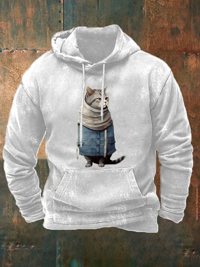 Men's Funny Winter Art Cat Print Casual Hoodie