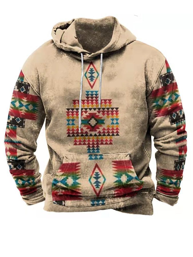 Men's Western Style Printed Loose Hooded Sweatshirt