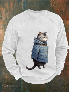 Men's Funny Winter Art Cute Cat Print Casual Sweatshirt