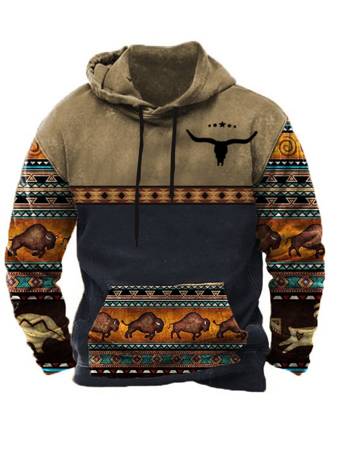 Men's Vintage Western Ethnic Print Casual Hoodie