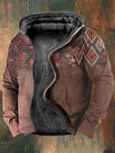 Men's Retro Western Print Velvet Zip Outerwear