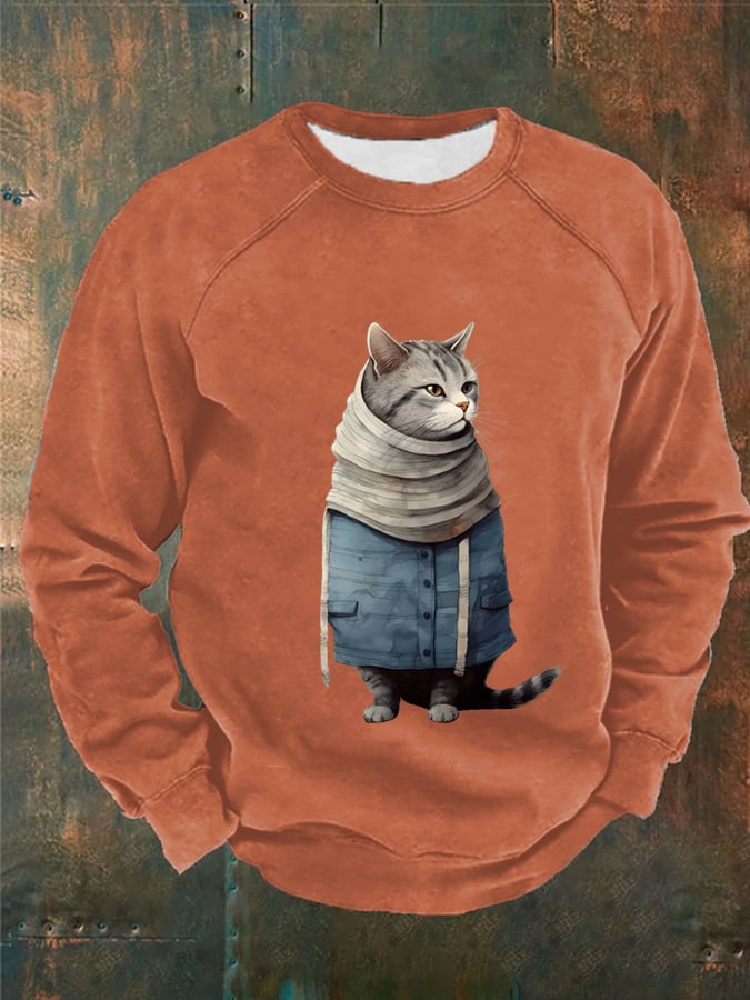 Men's Funny Winter Art Cute Cat Print Casual Sweatshirt