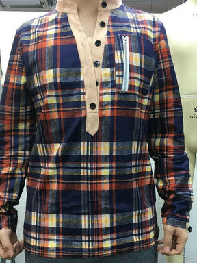 Men's Fashionable Retro Contrasting Plaid Design Warm Casual Sweatshirt