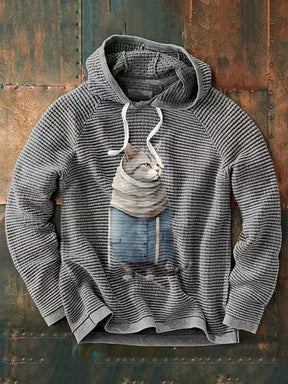 Men's Winter Art Cat Print Casual Hoodie