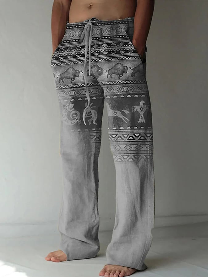 Men's Retro Casual Western Geometric Print Pants