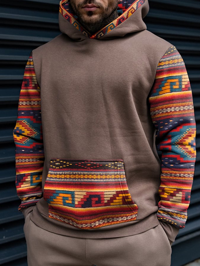 Men's Western Vintage Geometric Print Hoodie