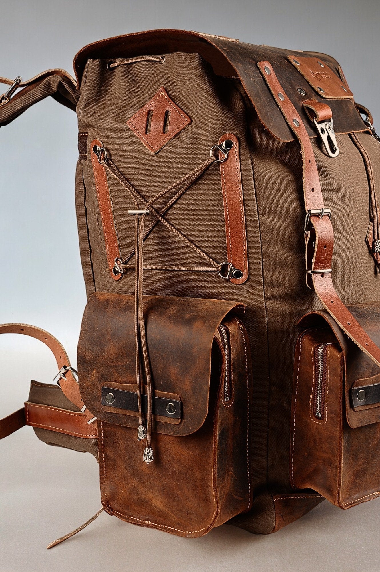 Daypack Laptop Backpack Handmade Waxed Canvas and Leather