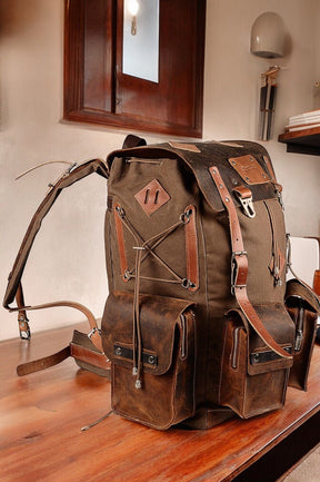 Daypack Laptop Backpack Handmade Waxed Canvas and Leather