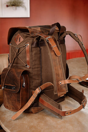 Daypack Laptop Backpack Handmade Waxed Canvas and Leather