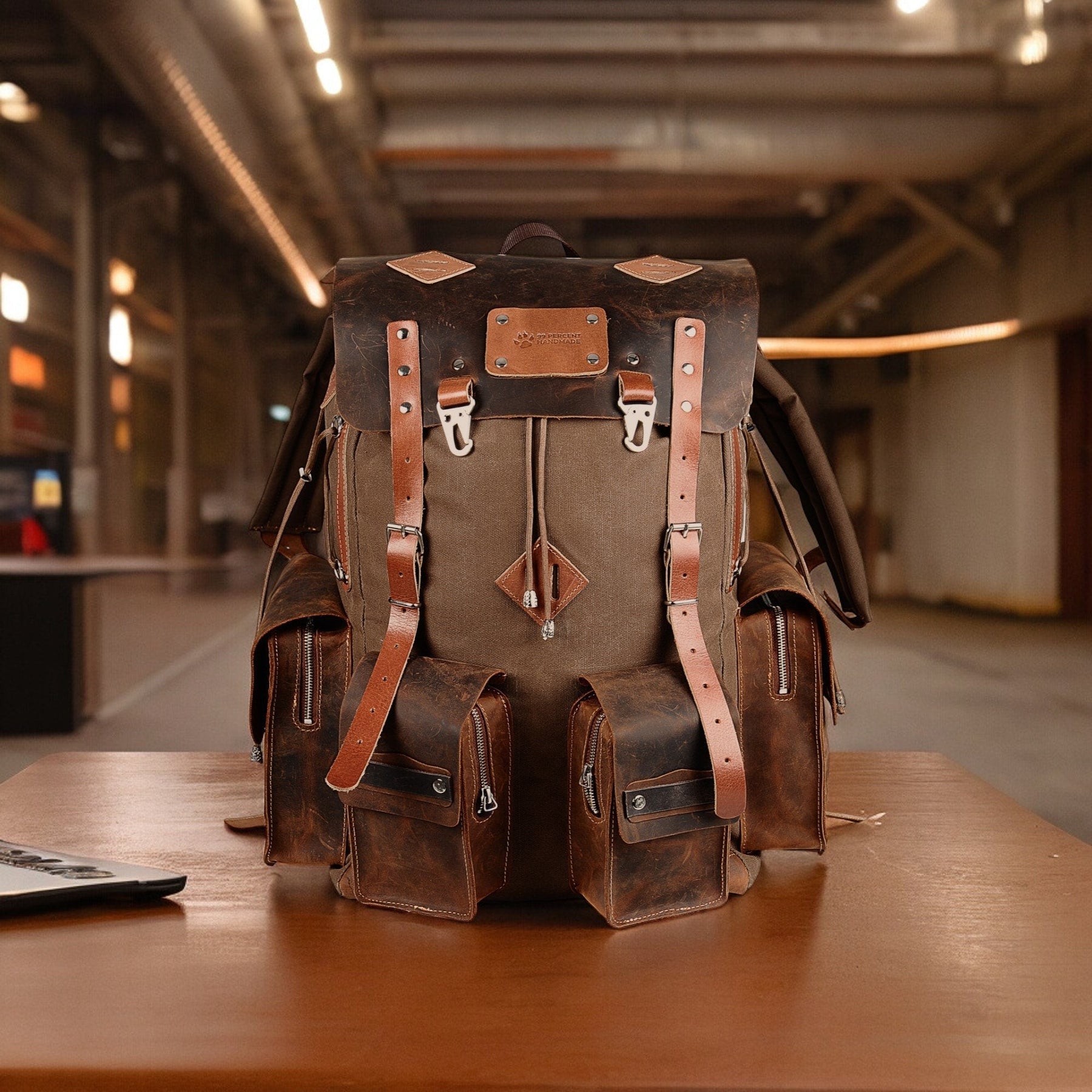 Daypack Laptop Backpack Handmade Waxed Canvas and Leather