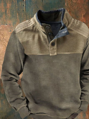 Men's Casual Button Collar Long Sleeve Sweatshirt