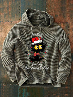 Men's Christmas Black Cat Print Casual Hoodie