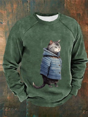 Men's Funny Winter Art Cute Cat Print Casual Sweatshirt