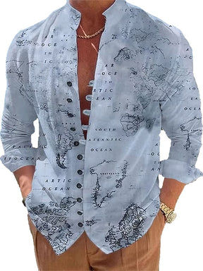 Men's Fashion Casual Button Design Printed Long Sleeve Shirt