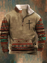 Men's Retro Western Style Plush Stand Collar Sweatshirt