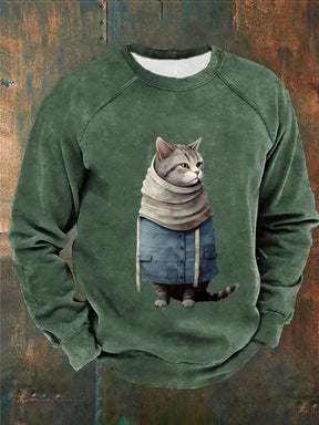 Men's Funny Winter Art Cute Cat Print Casual Sweatshirt