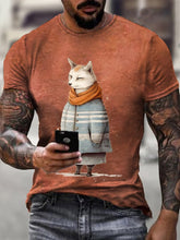 Men's Winter Funny Cute Wonderland Clothing Fox Print T-Shirt