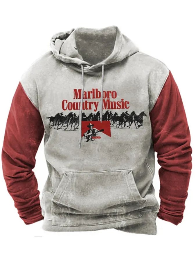 Men's Casual Western Print Long Sleeve Hooded Sweatshirt