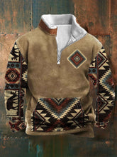 Men's Retro Western Print Zipper Collar Long Sleeve Sweatshirt