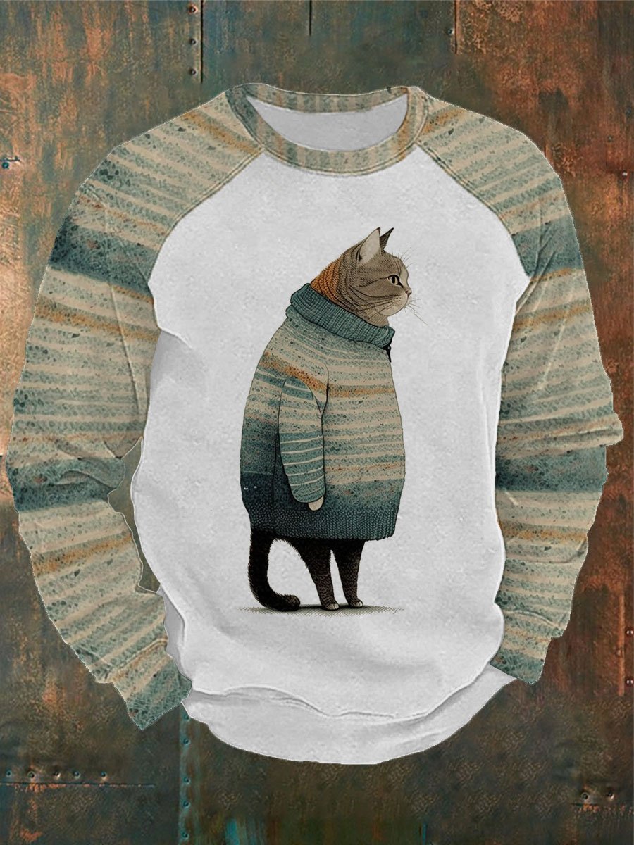 Men's Winter Cat Print Sweatshirt