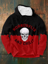 Men's Halloween Horrorflix And Chill? Skull Print Waffle Hoodie