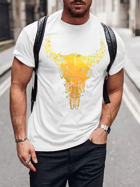 Men's Western Bull Skull Print T-Shirt