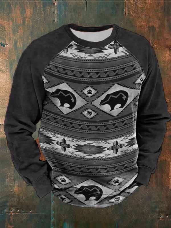 Casual Vintage Men's Western Style Contrast Sweatshirt