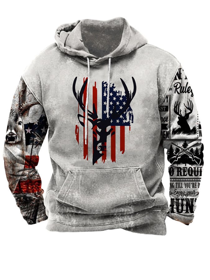 Men's Western Style Printed Loose Hooded Sweatshirt