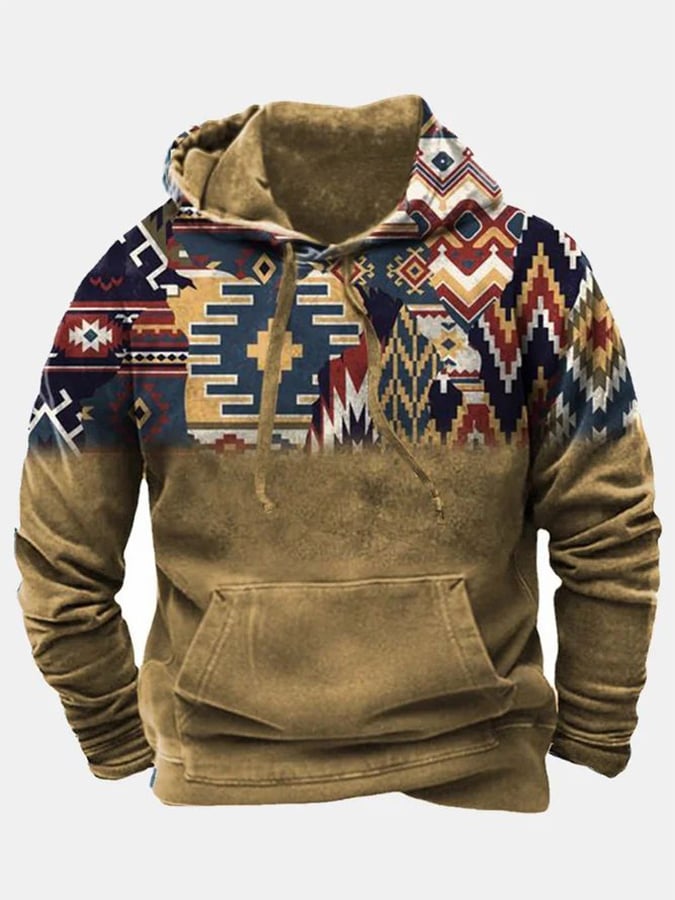 Men's Western Style Printed Loose Hooded Sweatshirt