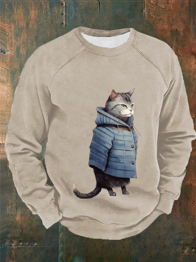 Men's Funny Winter Art Cute Cat Print Casual Sweatshirt