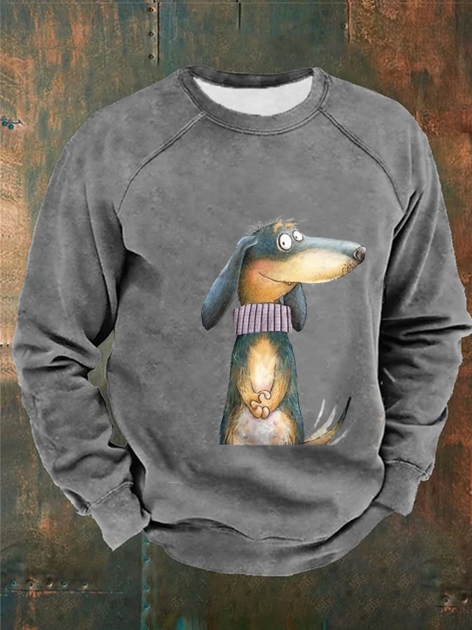 Men's Funny Cute Dog Print Casual Sweatshirt