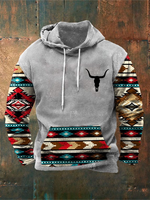 Men's Ethnic Geometric Contrast Retro Hoodie