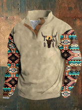 Men's Retro Western Color Block Print Long Sleeve Sweatshirt