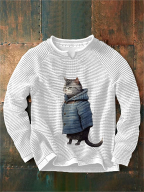 Men's Winter Art Cat Print Casual Sweatshirt