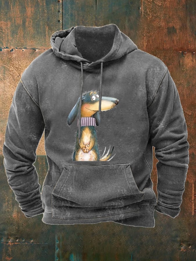 Men's Funny Art Dog Print Casual Hoodie