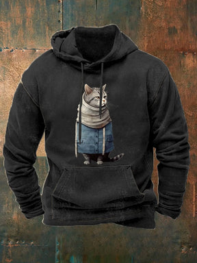 Men's Funny Winter Art Cat Print Casual Hoodie