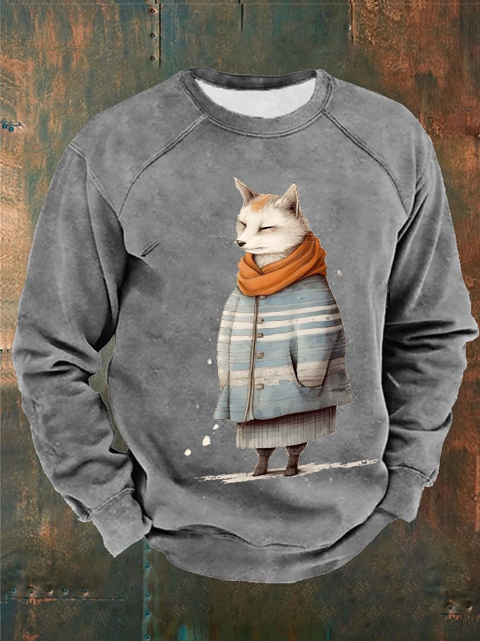 Men's Winter Funny Cute Wonderland Clothing Fox Printed Sweatshirt