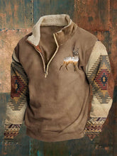 Men'S Retro Western Print Zipper Stand Collar Sweatshirt